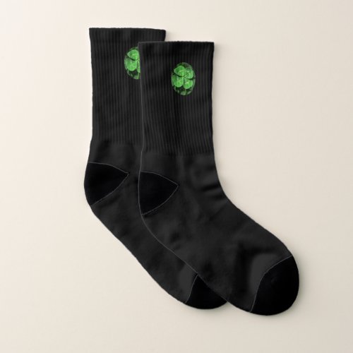 Lucky Black Socks Green Four Leaf Clovers at Top  Socks