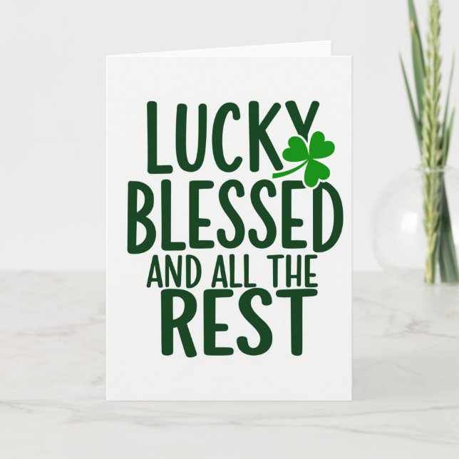Lucky Blessed Rest Green Text Card (Front)