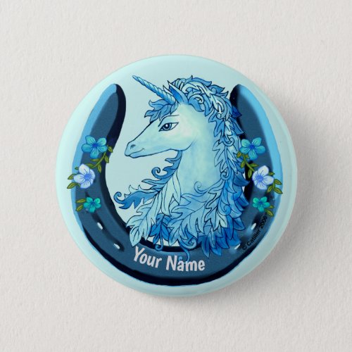 Lucky Blue Unicorn custom name  pin 