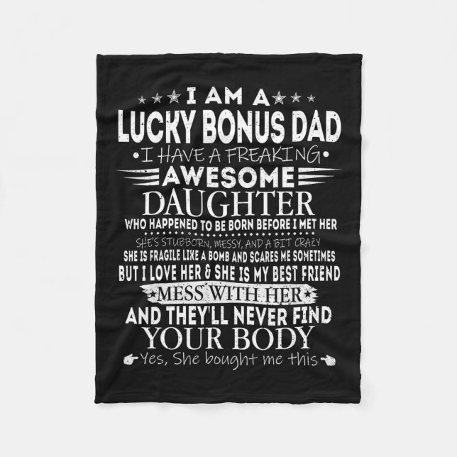 Lucky Bonus Dad Tee From Awesome Daughter Father's Fleece Blanket (Front)