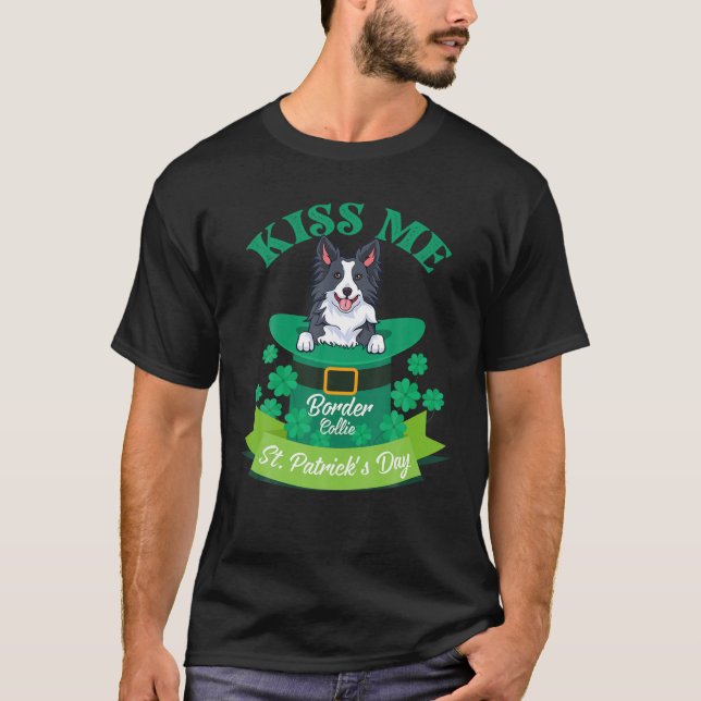 Lucky Border Collie Dog Lover St. Patrick's Day Ki T-Shirt (Front)