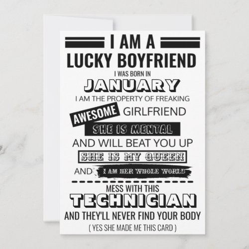 Lucky Boyfriend Of Freaking Awesome Technician Note Card