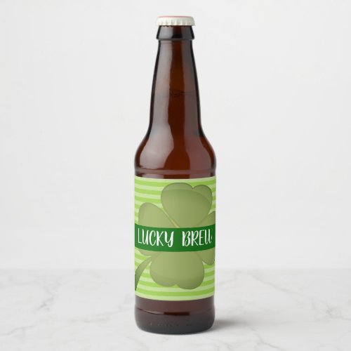 Lucky Brew Green Striped label Beer Bottle Label