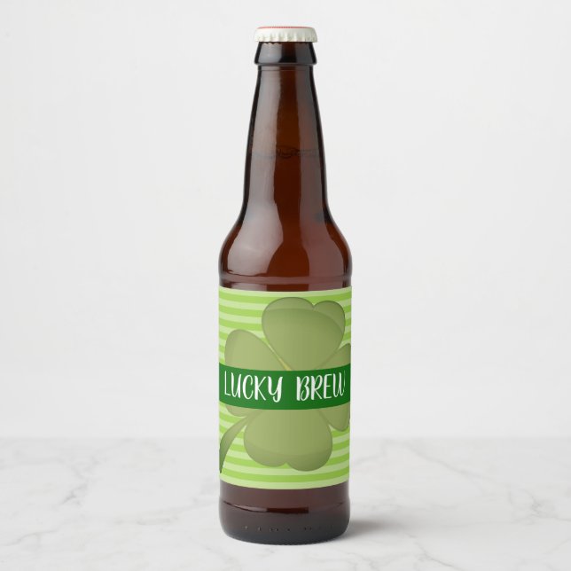 Lucky Brew, Green Striped label. Beer Bottle Label (Front)