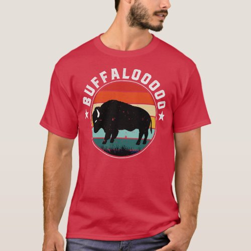 Lucky Buffalo Buffalooooo Retro Nature Sunset Wild T_Shirt