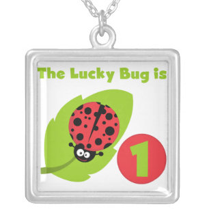 Lucky  Bug 1st Birthday T-shirts and Gifts Silver Plated Necklace