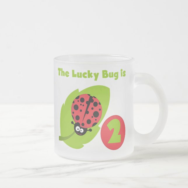 Lucky Bug 2nd Birthday T-shirts and Gifts Frosted Glass Coffee Mug (Right)