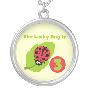 Lucky Bug 3rd Birthday T shirts and Gifts Silver Plated Necklace