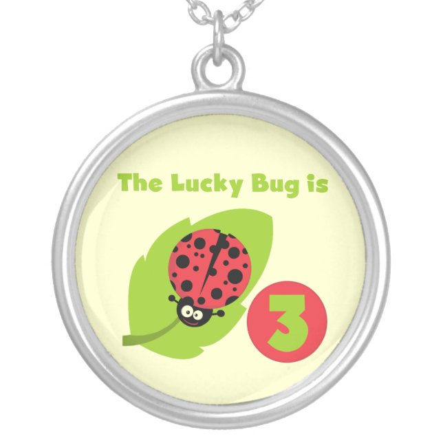 Lucky Bug 3rd Birthday T shirts and Gifts Silver Plated Necklace (Front)