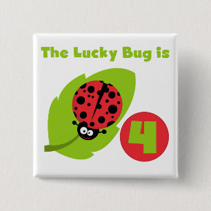 Lucky Bug 4th Birthday T-shirts and Gifts Button