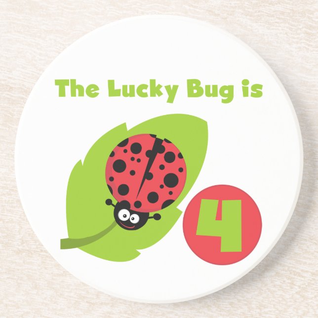 Lucky Bug 4th Birthday T-shirts and Gifts Coaster (Front)