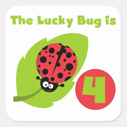 Lucky Bug 4th Birthday T_shirts and Gifts Square Sticker