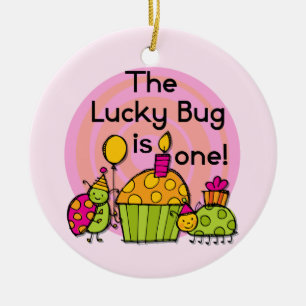 Lucky Bug Cupcake 1st Birthday Tshirts and Gifts Ceramic Ornament
