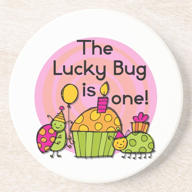 Lucky Bug Cupcake 1st Birthday Tshirts and Gifts Coaster (Front)