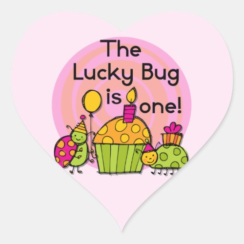 Lucky Bug Cupcake 1st Birthday Tshirts and Gifts Heart Sticker