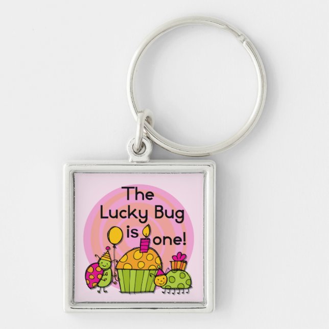 Lucky Bug Cupcake 1st Birthday Tshirts and Gifts Keychain (Front)