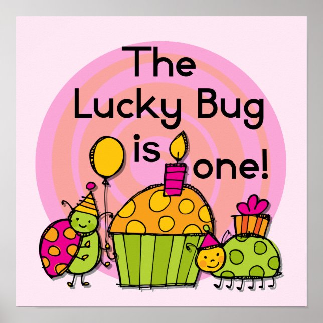 Lucky Bug Cupcake 1st Birthday Tshirts and Gifts Poster (Front)
