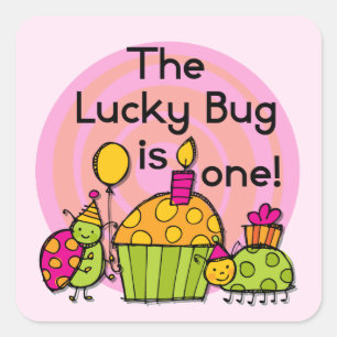 Lucky Bug Cupcake 1st Birthday Tshirts and Gifts Square Sticker