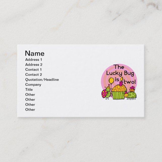 Lucky Bug Cupcake 2nd Birthday T-shirts and Gifts Business Card (Front)