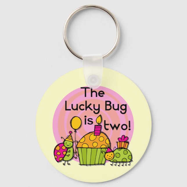 Lucky Bug Cupcake 2nd Birthday T-shirts and Gifts Keychain (Front)