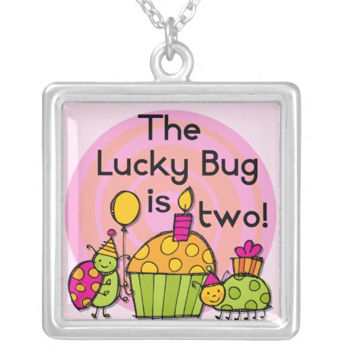 Lucky Bug Cupcake 2nd Birthday T_shirts and Gifts Silver Plated Necklace