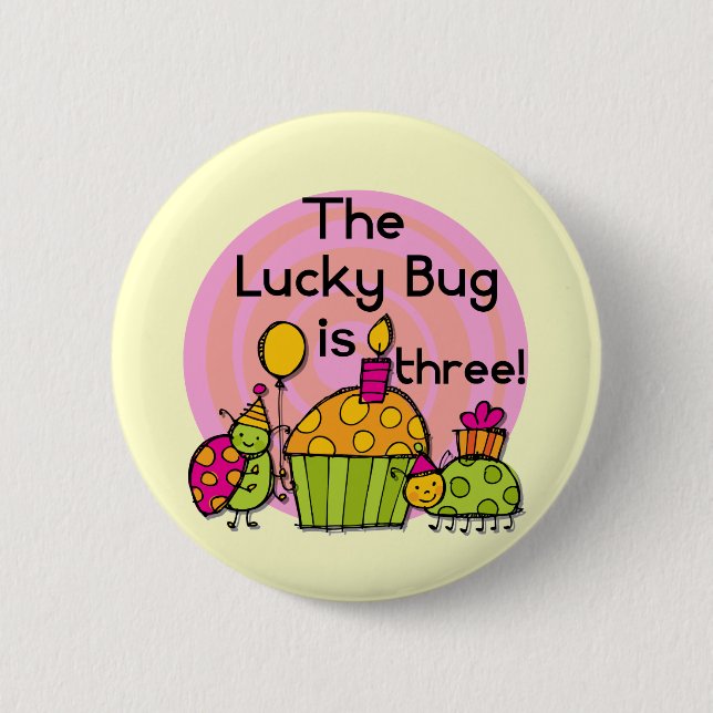 Lucky Bug Cupcake 3rd Birthday Tshirts and Gifts Button (Front)