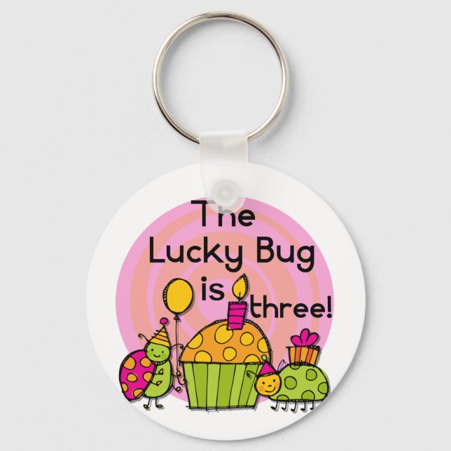 Lucky Bug Cupcake 3rd Birthday Tshirts and Gifts Keychain (Front)