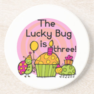 Lucky Bug Cupcake 3rd Birthday Tshirts and Gifts Sandstone Coaster