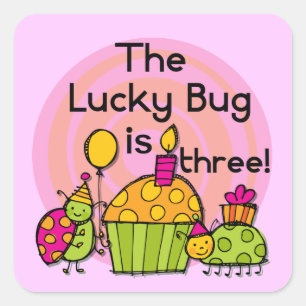 Lucky Bug Cupcake 3rd Birthday Tshirts and Gifts Square Sticker