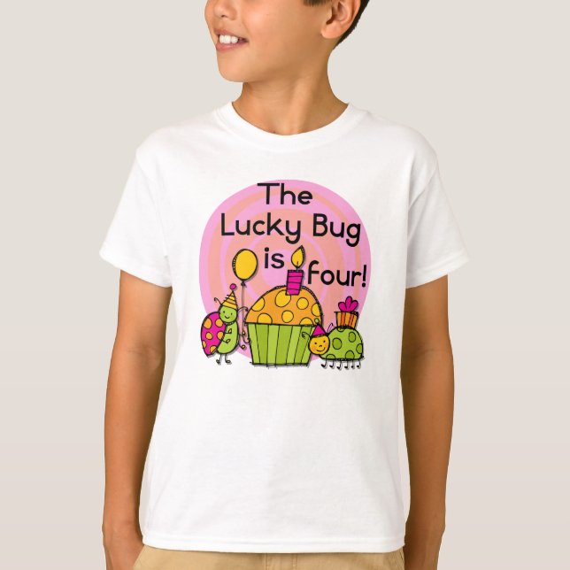 Lucky Bug Cupcake 4th Birthday T-shirts and Gifts (Front)