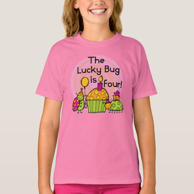 Lucky Bug Cupcake 4th Birthday T-shirts and Gifts (Front)