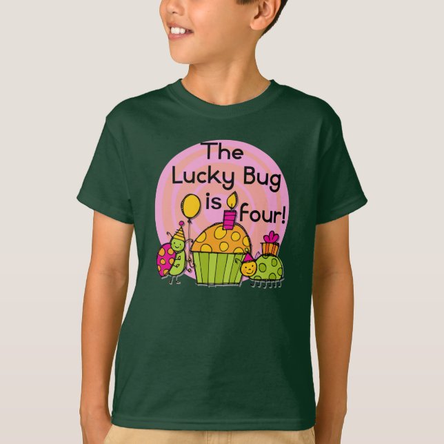 Lucky Bug Cupcake 4th Birthday T-shirts and Gifts (Front)