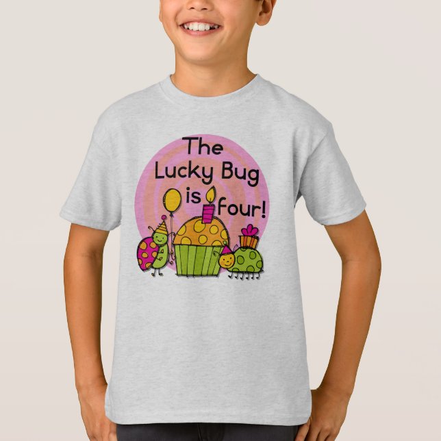 Lucky Bug Cupcake 4th Birthday T-shirts and Gifts (Front)