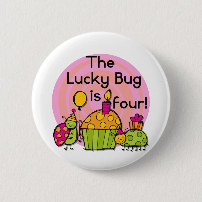 Lucky Bug Cupcake 4th Birthday T-shirts and Gifts Button (Front)