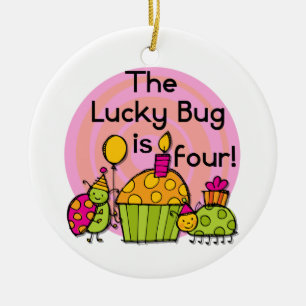 Lucky Bug Cupcake 4th Birthday T-shirts and Gifts Ceramic Ornament