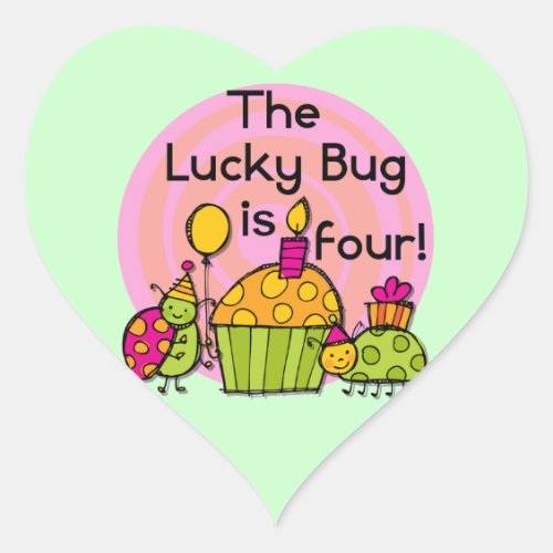 Lucky Bug Cupcake 4th Birthday T_shirts and Gifts Heart Sticker