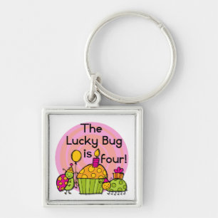Lucky Bug Cupcake 4th Birthday T-shirts and Gifts Keychain