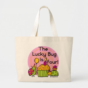 Lucky Bug Cupcake 4th Birthday T-shirts and Gifts Large Tote Bag
