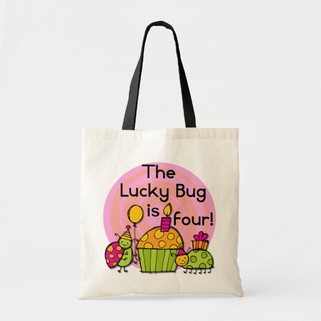 Lucky Bug Cupcake 4th Birthday T-shirts and Gifts Tote Bag (Front)