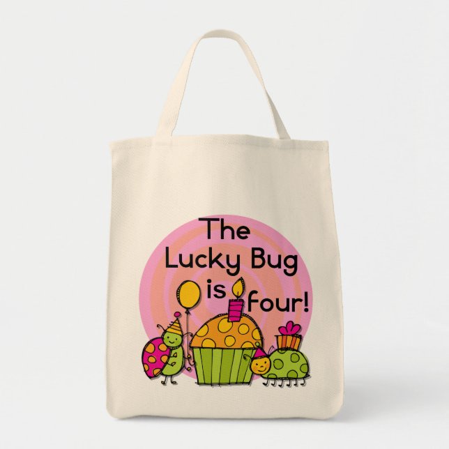 Lucky Bug Cupcake 4th Birthday T-shirts and Gifts Tote Bag (Front)