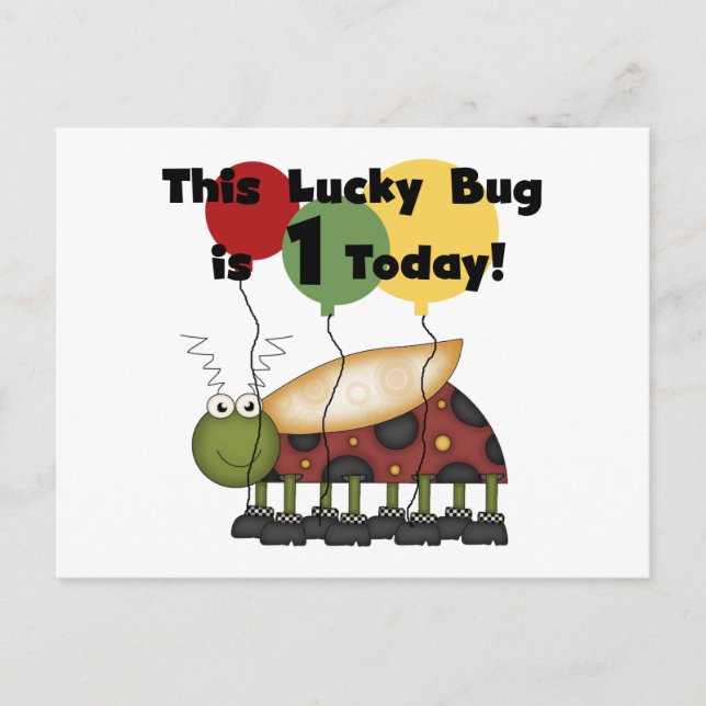 Lucky Bug is One Birthday Tshirts and Gifts Postcard (Front)