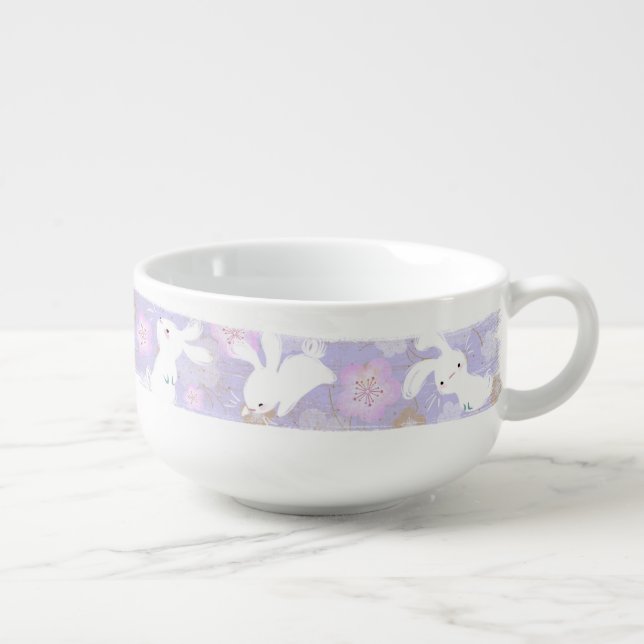 Lucky Bunnies Brushstroke Soup Bowl (lavender) (Left)