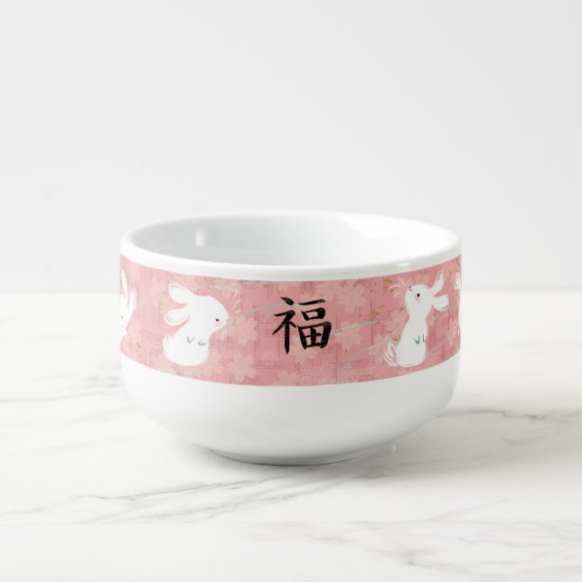 Lucky Bunnies Soup Bowl (Pink) (Front)
