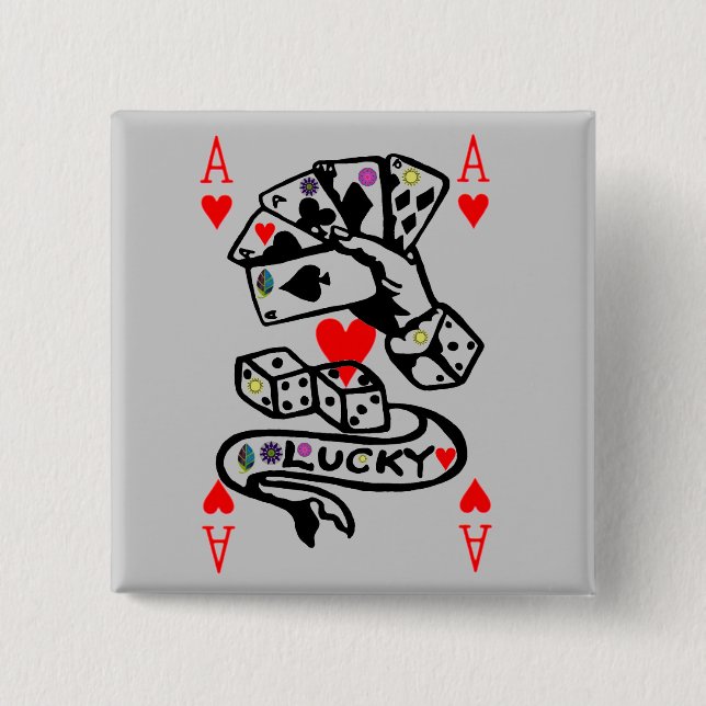 Lucky Cards In Black And Red Pinback Button (Front)