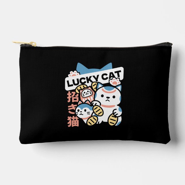 Lucky Cat Art – Maneki Neko with Gold Coin Accessory Pouch (Front)