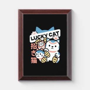 Lucky Cat Art – Maneki Neko with Gold Coin Award Plaque