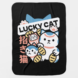 Lucky Cat Art – Maneki Neko with Gold Coin Baby Blanket