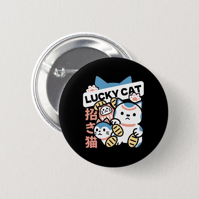 Lucky Cat Art – Maneki Neko with Gold Coin Button (Front & Back)