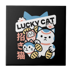Lucky Cat Art – Maneki Neko with Gold Coin Ceramic Tile