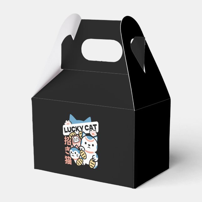 Lucky Cat Art – Maneki Neko with Gold Coin Favor Boxes (Front Side)